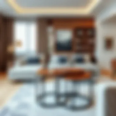 Contemporary triple nesting tables in a modern living room setting