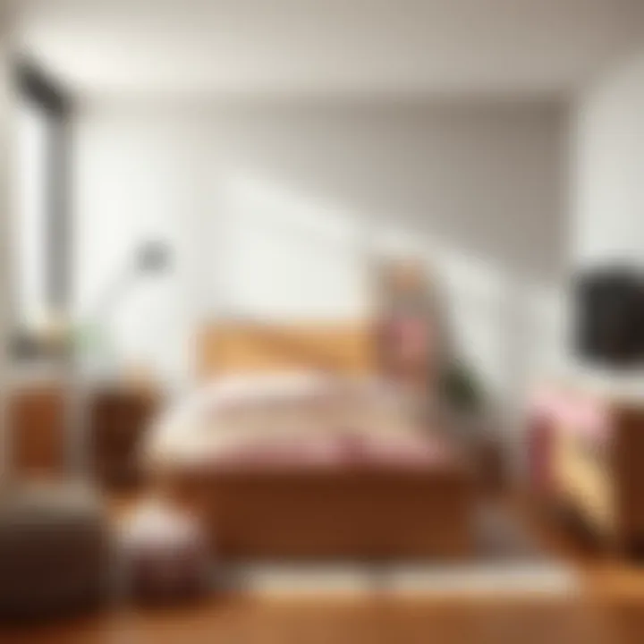 Trendy Bedroom Furniture Layout A trendy and functional layout of girl’s bedroom furniture with ample storage solutions