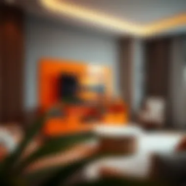 Cozy Interior with Orange TV Unit Cozy interior showcasing a vibrant orange TV unit