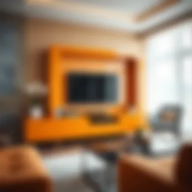 Elegant Decor Featuring Orange TV Unit Elegant orange TV unit complemented by contemporary decor