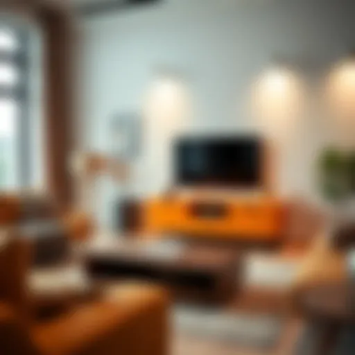 Stylish orange TV unit in a modern living room