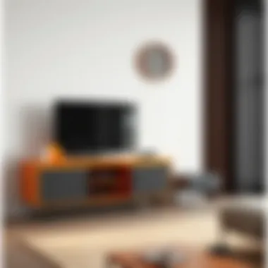 Unique Design Elements of Orange TV Unit Detailed view of an orange TV unit with unique design elements