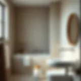 Elegant small bathroom with minimalist design and clever storage solutions.