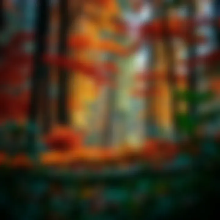 Vibrant Forest Scene A vibrant forest scene captured in a stunning artwork with rich colors and textures