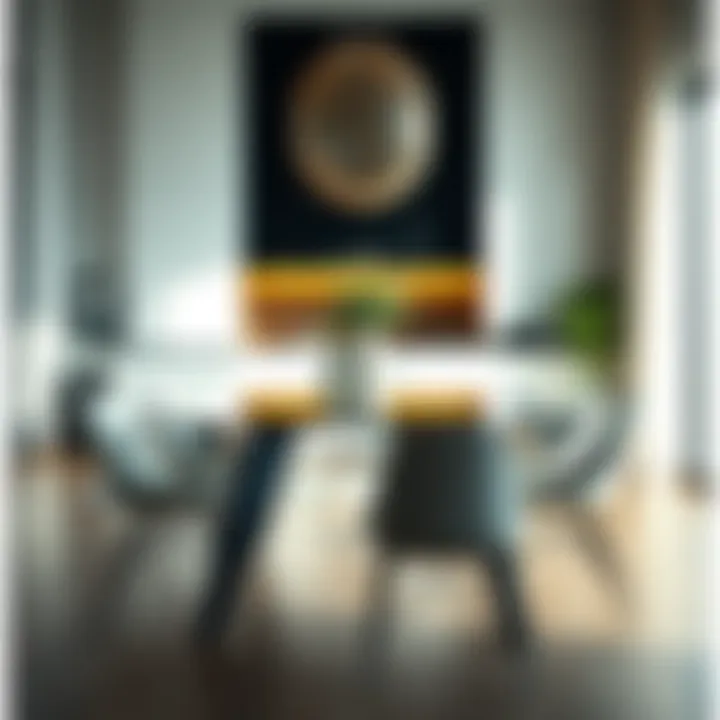 Contemporary glass kitchen table surrounded by designer chairs