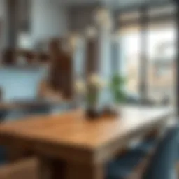 Elegant wooden kitchen table in a modern setting