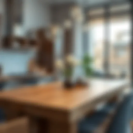 Elegant wooden kitchen table in a modern setting