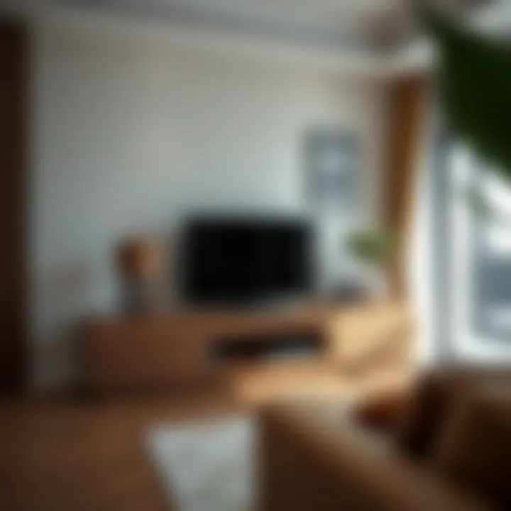 Elegant walnut veneer TV unit in a modern living room setup, showcasing contemporary design.