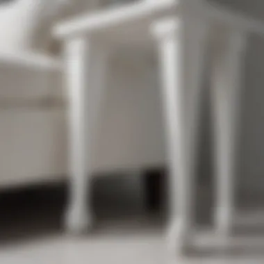 Close-up of various styles of white furniture legs