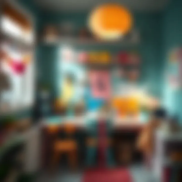 Creative Workspace in Girl's Room A vibrant and creative workspace in a girl's room, showcasing colorful stationery and art supplies