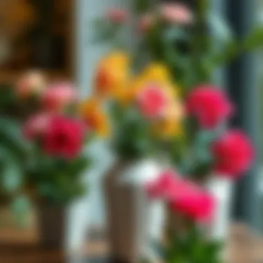 Enhancing Interiors with Colorful Artificial Flowers Brightly colored artificial flowers in stylish pots enhancing interior spaces