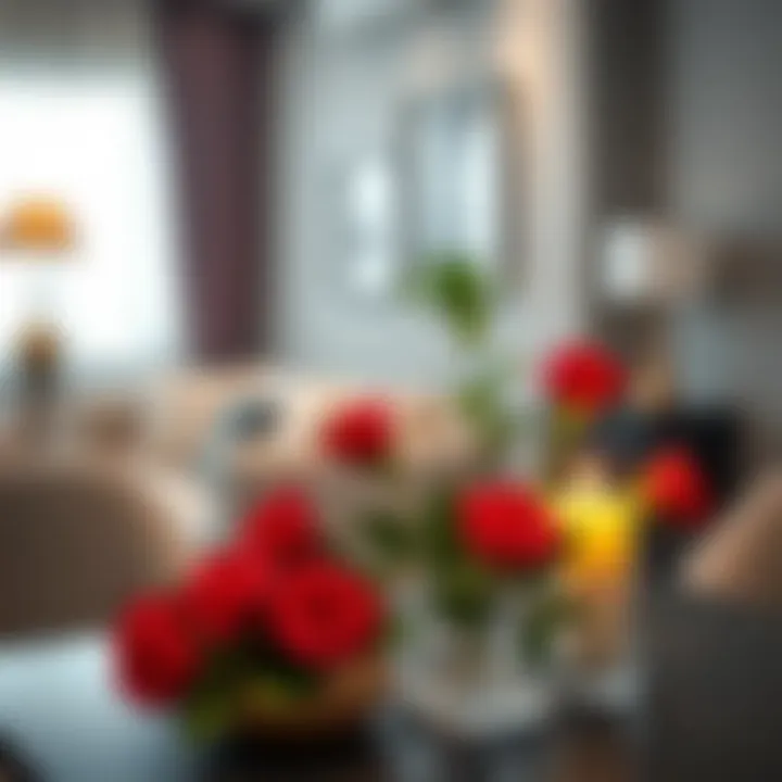 Stylish table arrangement featuring artificial red rose bouquet