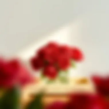 Artistic display of artificial red roses against a neutral backdrop