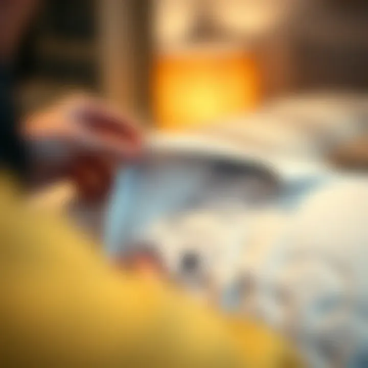 Pillow Care Instructions A person checking the washing instructions on a pillow tag.