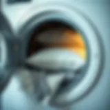 A washing machine with pillows inside, showcasing the washing process.