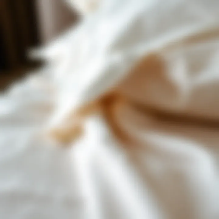 A close-up of high-quality fabric showcasing the texture and detail of bed sheets.