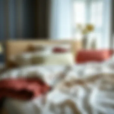 A beautifully arranged bed with a selection of luxurious sheets in various colors and patterns.