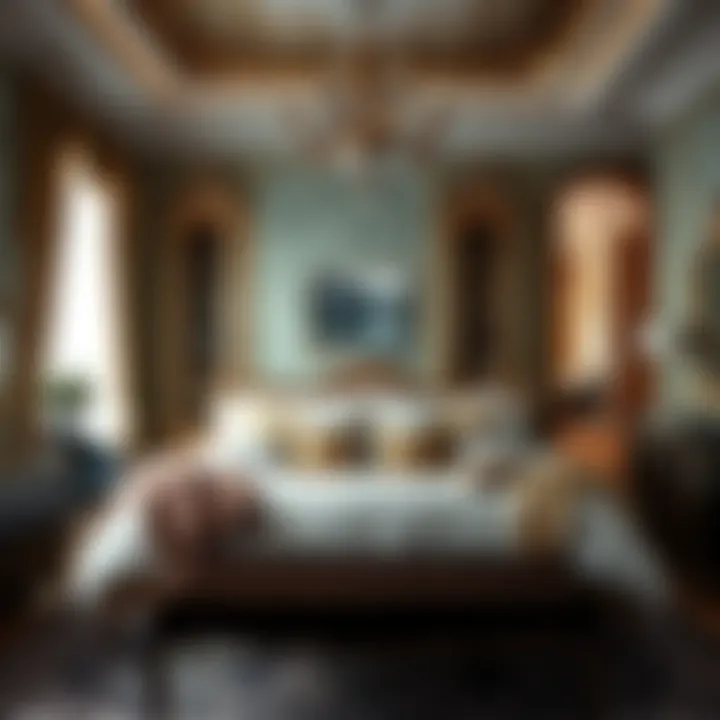 Luxurious bedroom showcasing opulent decor and furnishings
