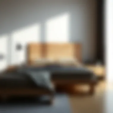 Minimalist bed base with wooden headboard