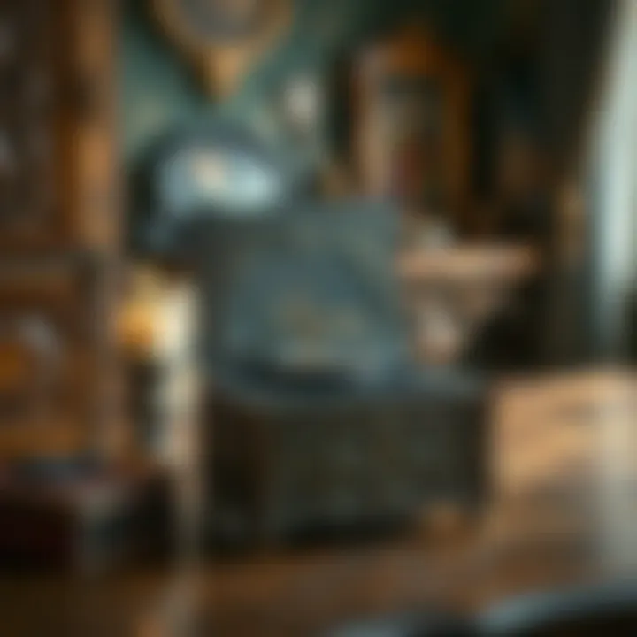 Vintage Music Box An elegant vintage music box adorned with intricate carvings.