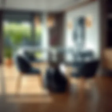 Contemporary glass dining table with stylish seating