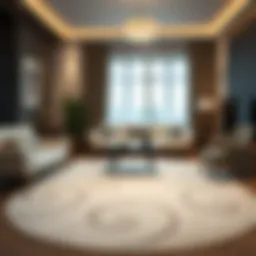 Elegant round non-slip rug enhancing living room ambiance